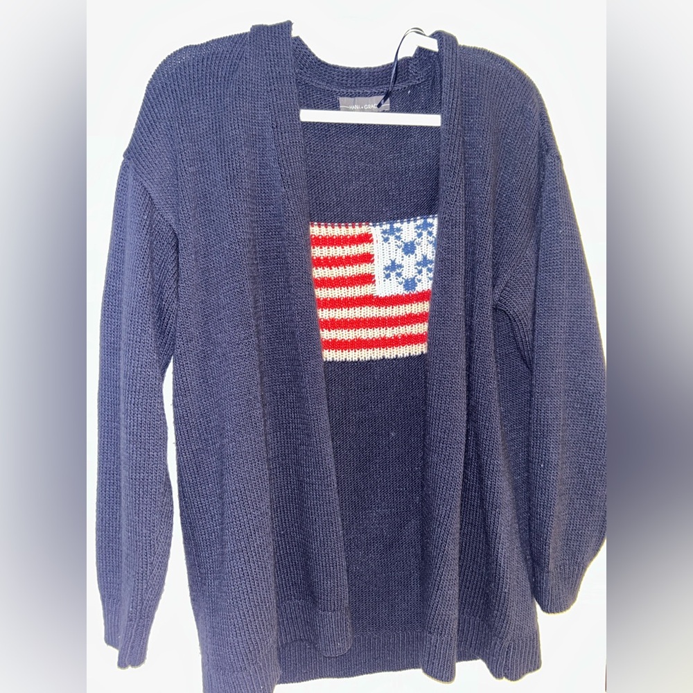 HANA GRACIE Dark Blue Cardigan with American Flag Design